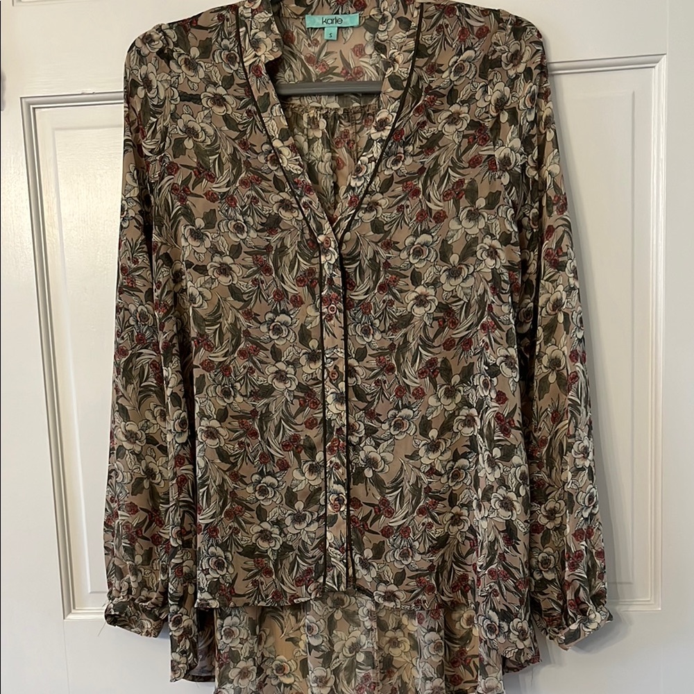 Karlie Brown and Tan Floral Blouse